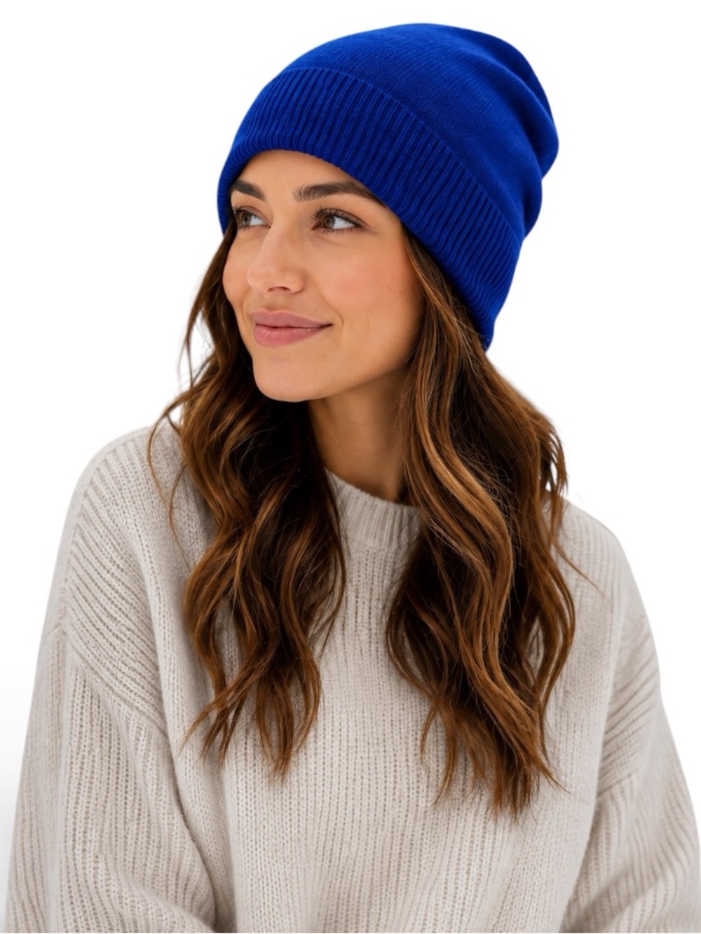 Nordstrom Rack 100% Cashmere Slouchy Beanie Royal Blue One Size NWOT